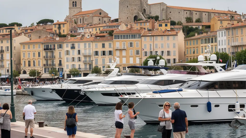 Vue panoramique du Vieux-Port de Cannes avec voiliers amarrés et quartier du Suquet en arrière-plan